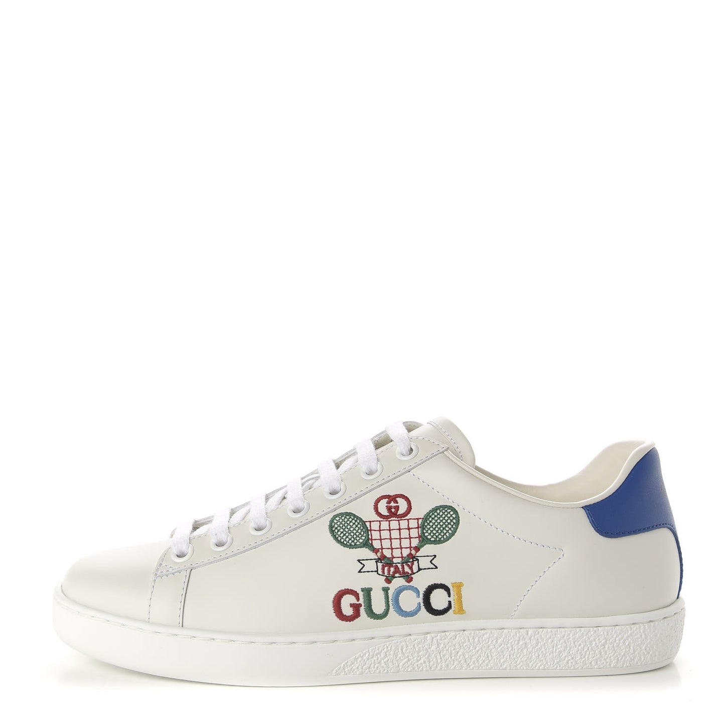 Calfskin Miro Soft Tennis Embroidered Womens Ace Sneakers 36.5 White Rio Blue