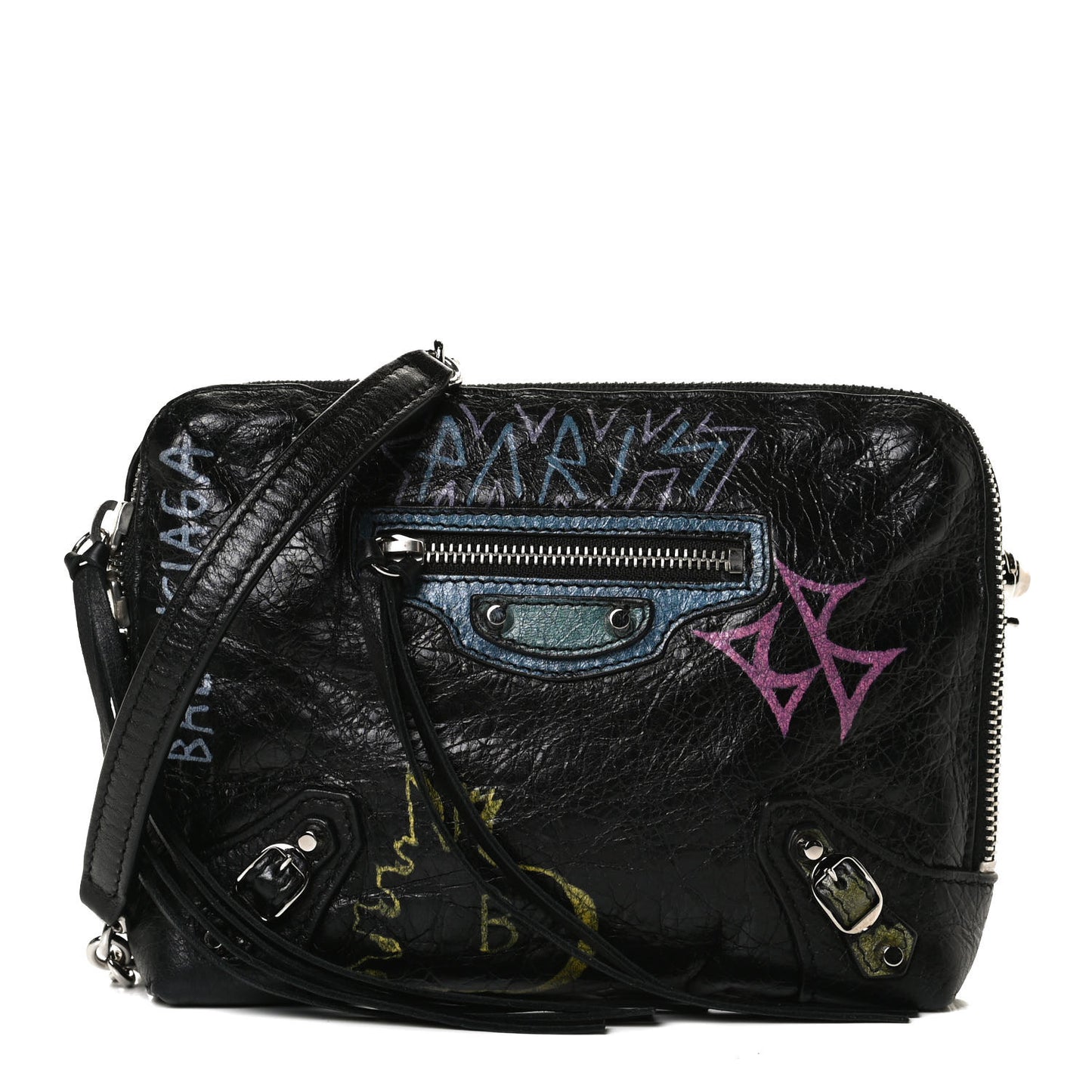 Agneau Classic Silver Hardware Graffiti Reporter XS Black