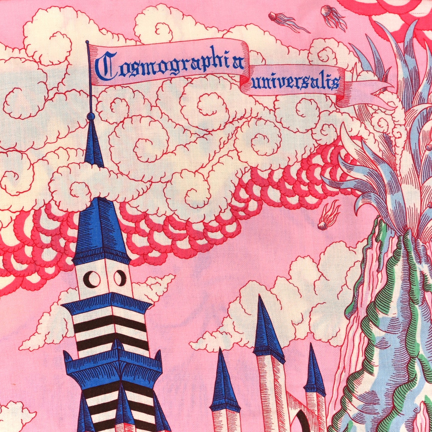 Cashmere Silk Cosmographia Universalis Shawl 140 Rose White Bleu