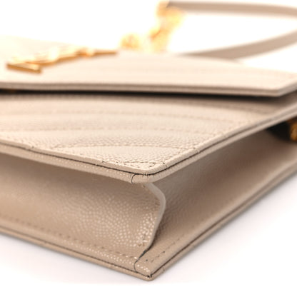 Saint Laurent Grain De Poudre Matelasse Chevron Monogram Envelope Chain Wallet Dark Beige 9 of 10