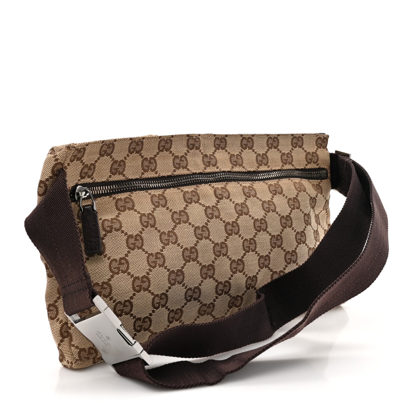 GG Monogram Double Pocket Belt Bag Dark Brown