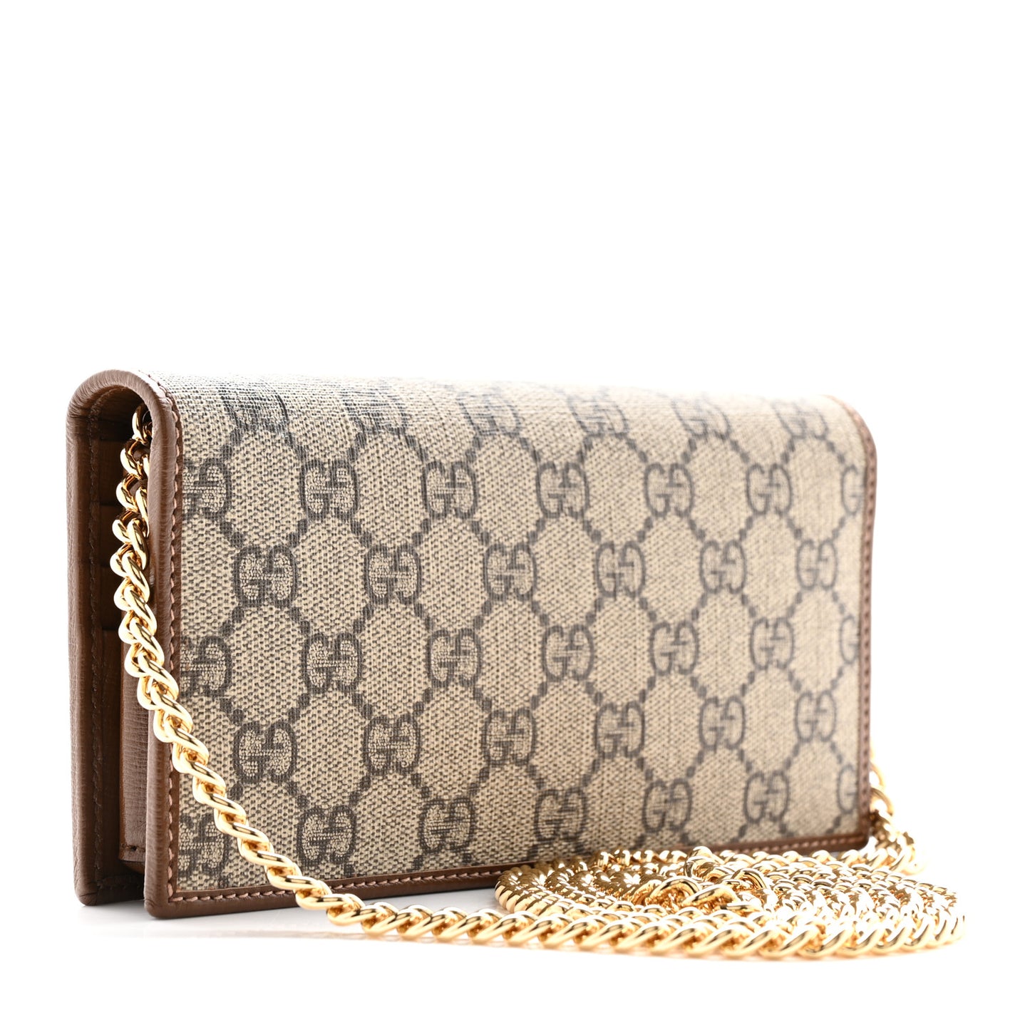 GG Supreme Monogram Azalea Calfskin Horsebit 1955 Wallet On Chain Beige Ebony Brown Sugar