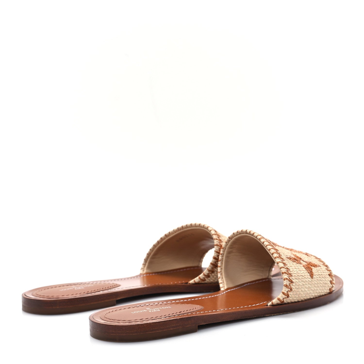 Louis Vuitton Raffia Calfskin Monogram Lock It Flat Mules 39.5 Cognac Brown 5 of 10