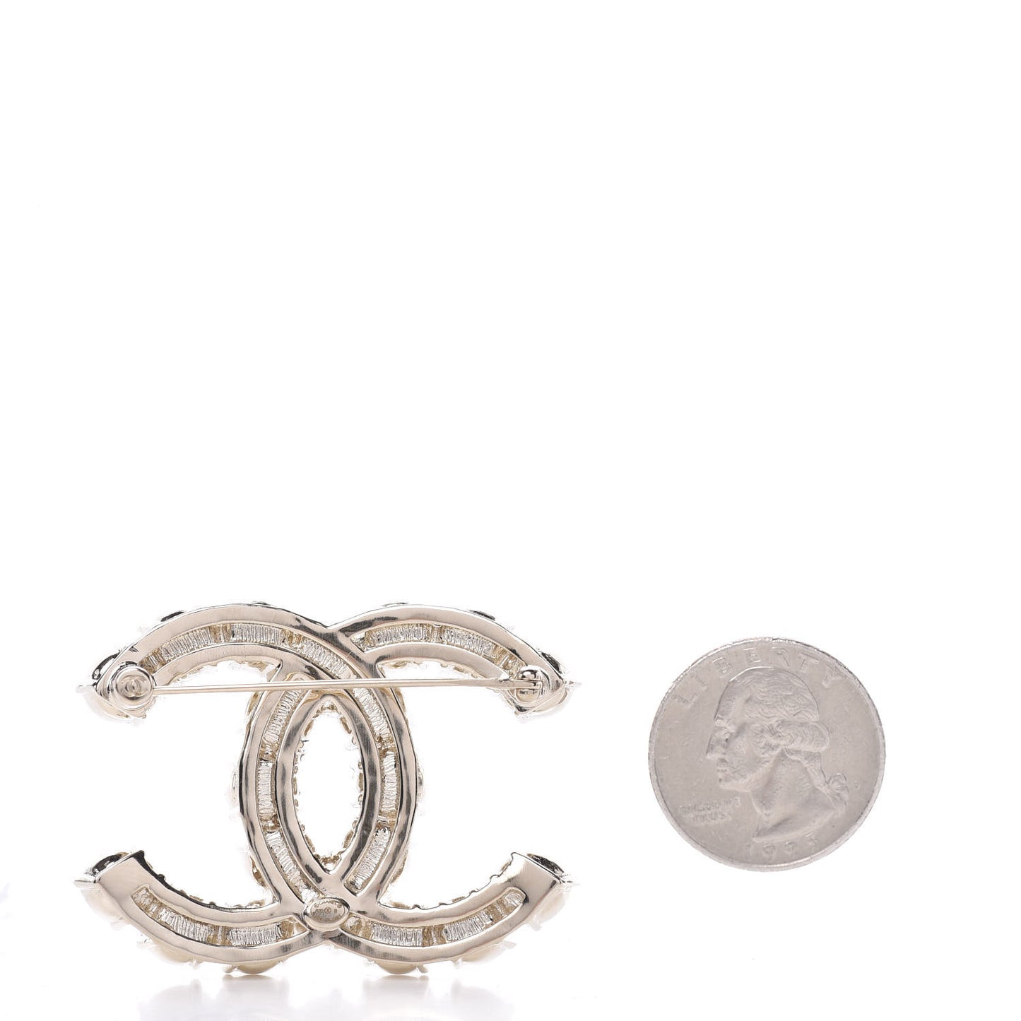 Crystal Pearl CC Dazzling Domino Brooch Gold