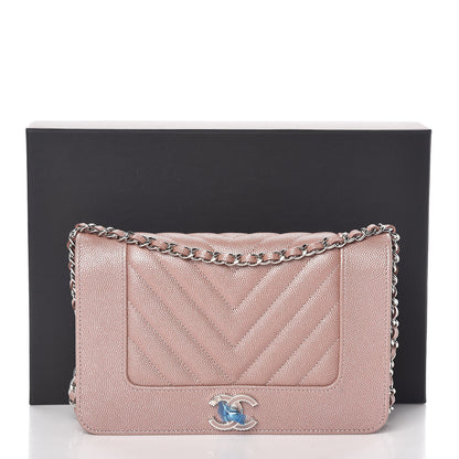 Chanel Metallic Caviar Chevron Quilted Vintage Mademoiselle Wallet On Chain WOC Pink 11 of 11