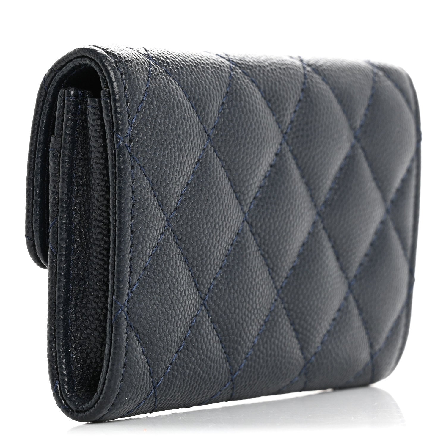 Chanel Caviar Quilted Flap Card Holder Wallet Navy Blue 3 of 9