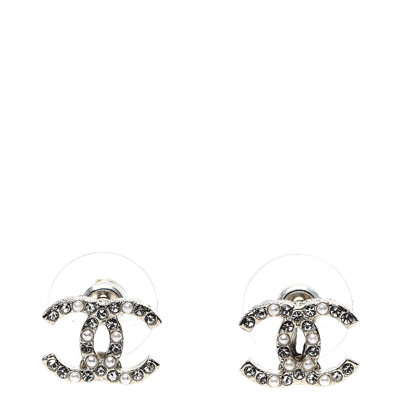 Pearly White Crystal CC Earrings Gold