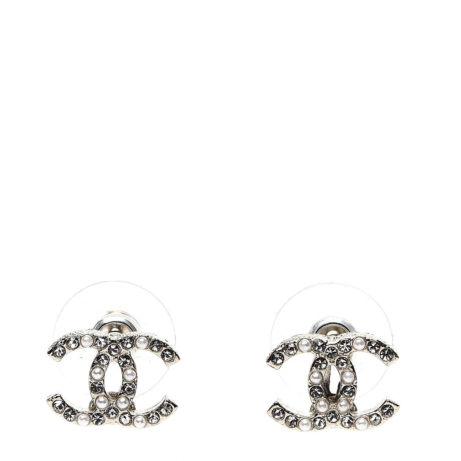 Chanel Pearly White Crystal CC Earrings Gold 1 of 5