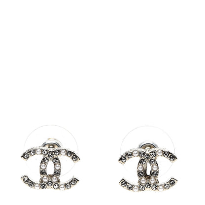 Chanel Pearly White Crystal CC Earrings Gold 1 of 5