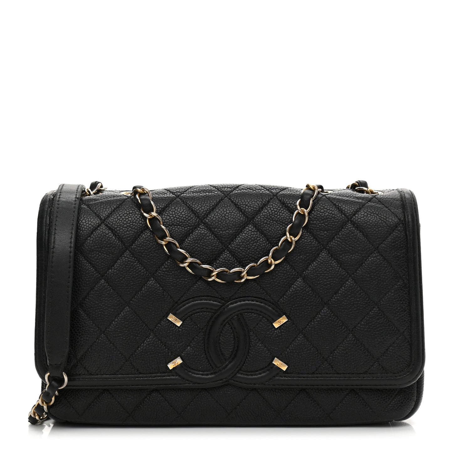 Caviar Quilted Medium CC Filigree Flap Black