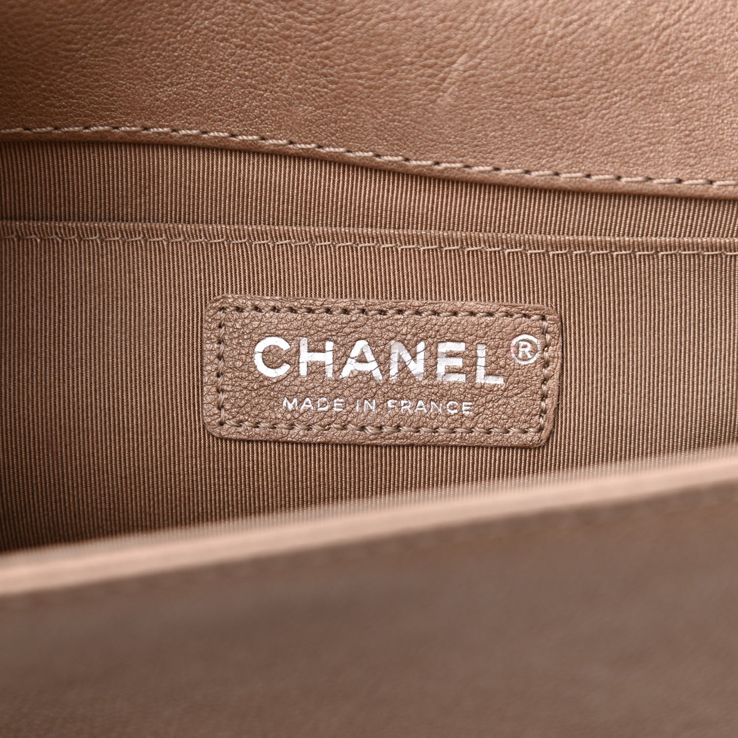 Metallic Calfskin Quilted Medium Boy Flap Taupe
