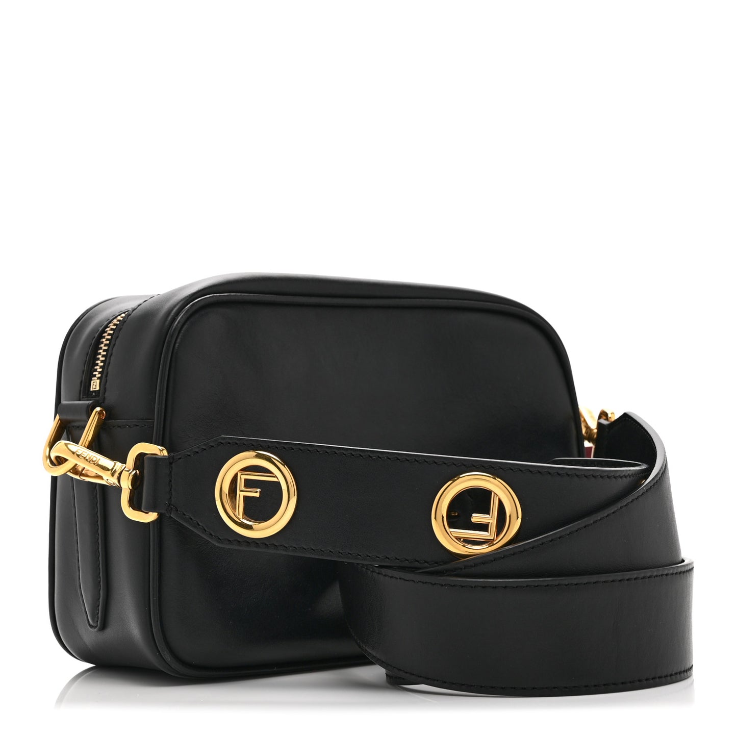 Vitello Century F is Fendi Bi-Color FF 1974 Embossed Camera Case Maya Black