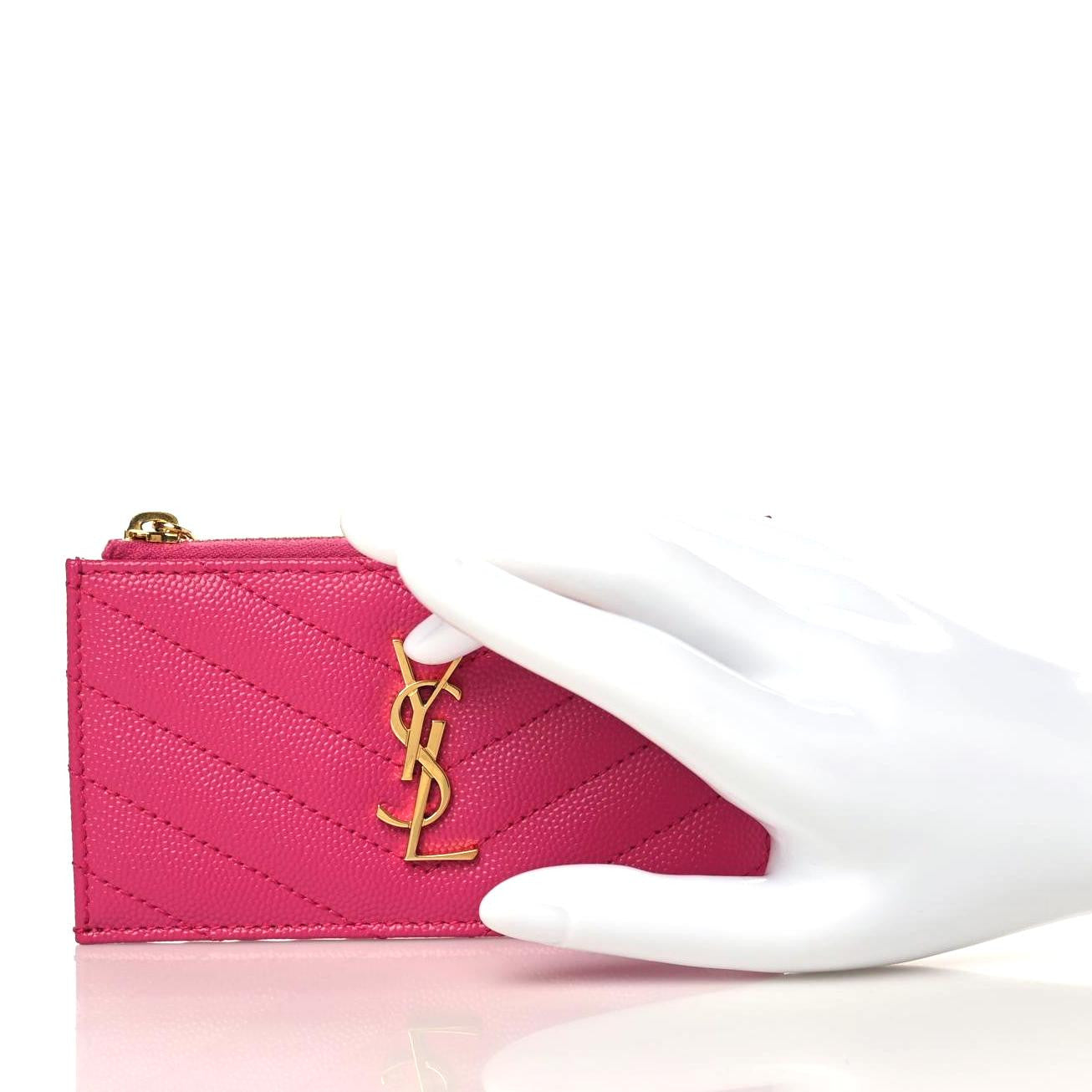 Grain De Poudre Matelasse Chevron Monogram Fragments Zippered Card Case Fresh Fuxia