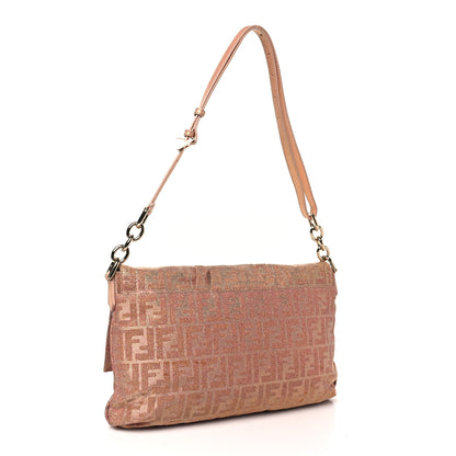 Fendi Metallic Lurex Zucca Large Mia Shoulder Flap Arancio Oro Chiaro 3 of 13