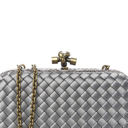 Bottega Veneta Satin Ayers Intrecciato Chain Knot Clutch Grey 8 of 8