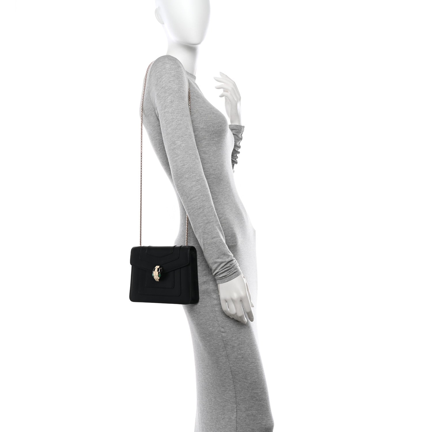 Bulgari Calfskin Small Serpenti Forever Snake Strap Crossbody Bag Black 2 of 11