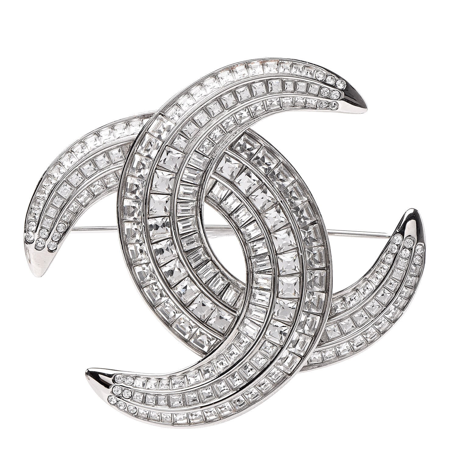 Chanel Baguette Crystal CC Brooch Silver 1 of 6