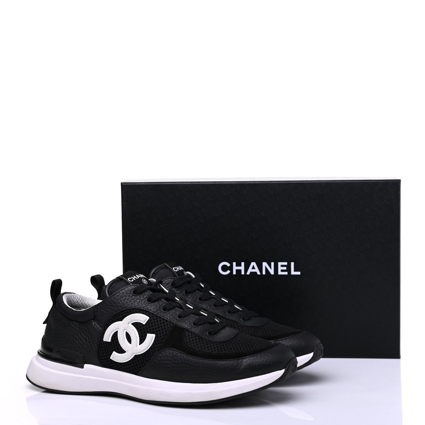 Calfskin Mesh Lycra Suede Womens Logo Sneakers 41.5 Black