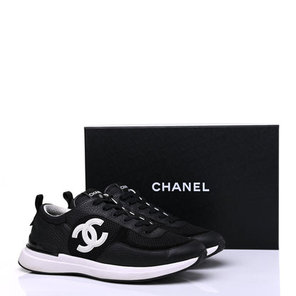 Chanel Calfskin Mesh Lycra Suede Womens Logo Sneakers 41.5 Black 16 of 16