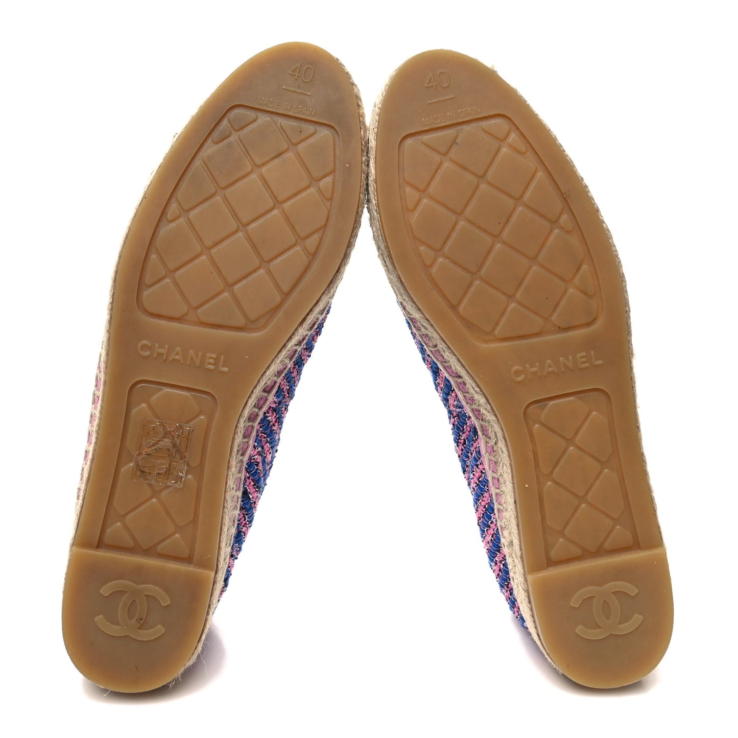 Tweed Grosgrain CC Espadrilles 40 Blue Pink Black White