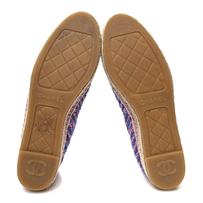 Chanel Tweed Grosgrain CC Espadrilles 40 Blue Pink Black White 5 of 9