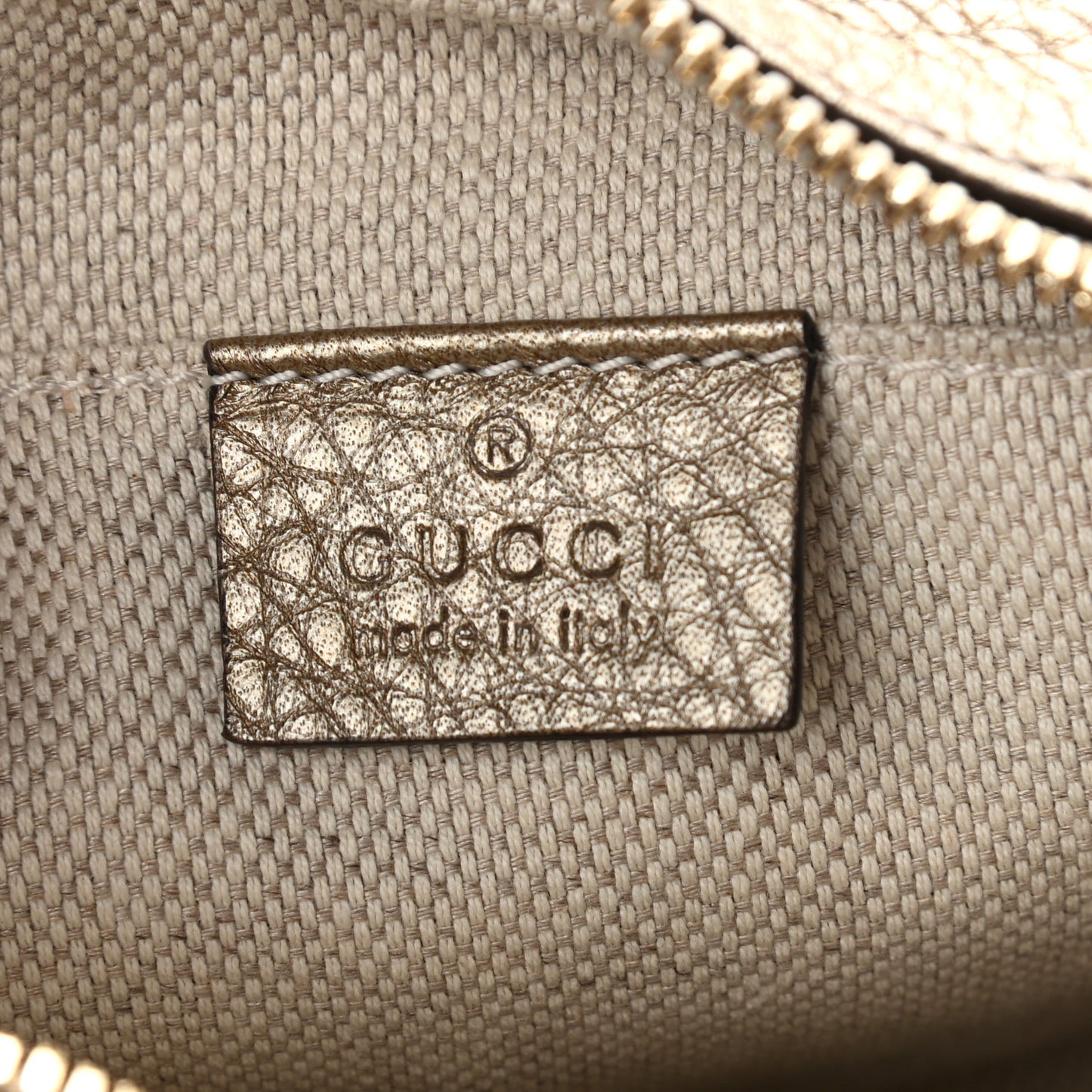 Metallic Pebbled Calfskin Small Soho Disco Bag Golden Beige