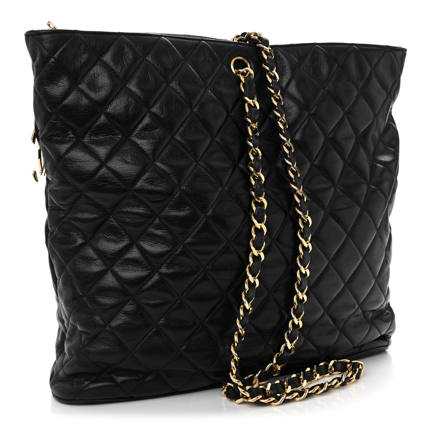 Lambskin Quilted Shopping Tote Black