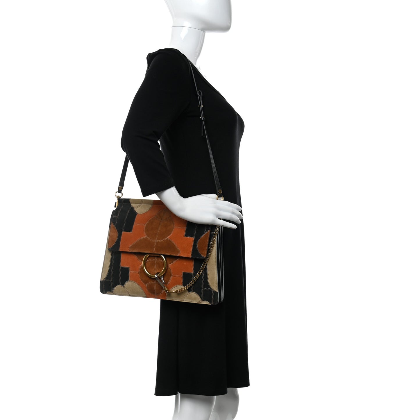 Suede Patchwork Medium Faye Shoulder Bag Desert