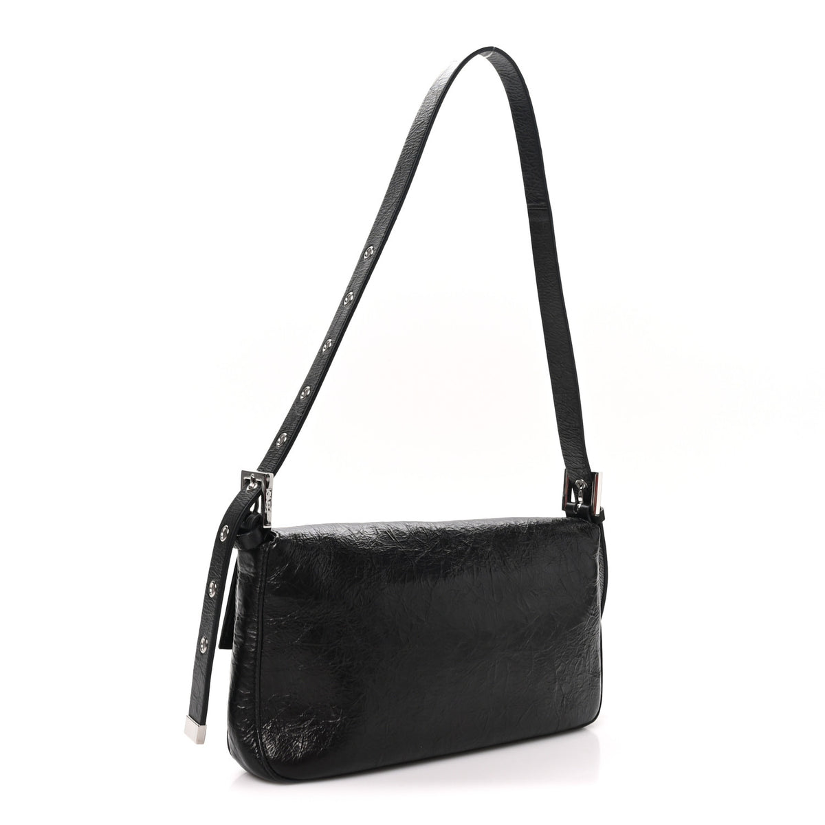 Fendi Crackled Calfskin Baguette 26424 Black 2 of 9