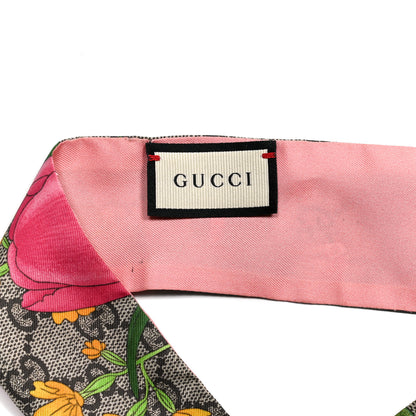 Gucci Silk Twill GG Monogram Special Flory Neck Bow Scarf Beige Pink 3 of 5