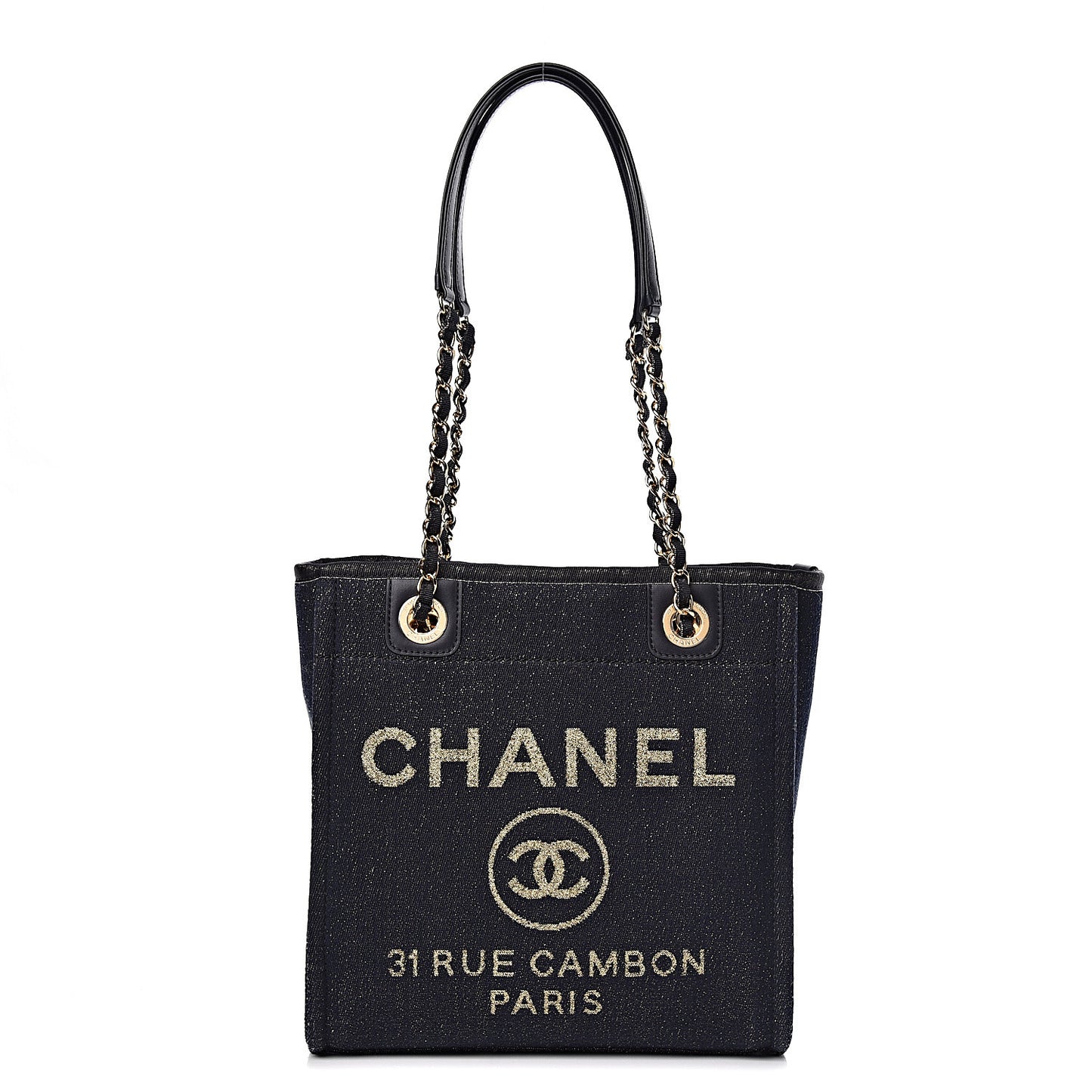 Lurex Canvas Mini Deauville Tote Navy Blue Gold