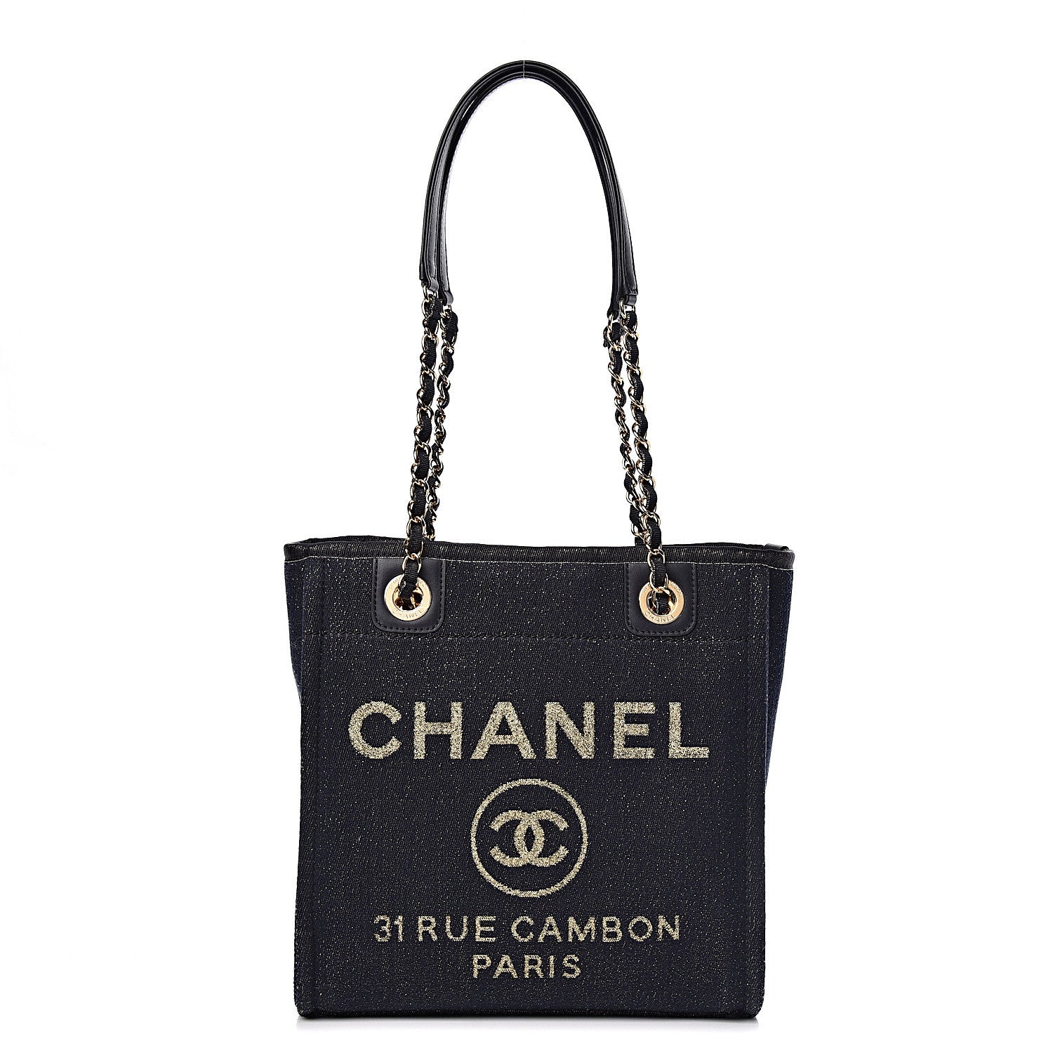 Chanel Lurex Canvas Mini Deauville Tote Navy Blue Gold 1 of 11