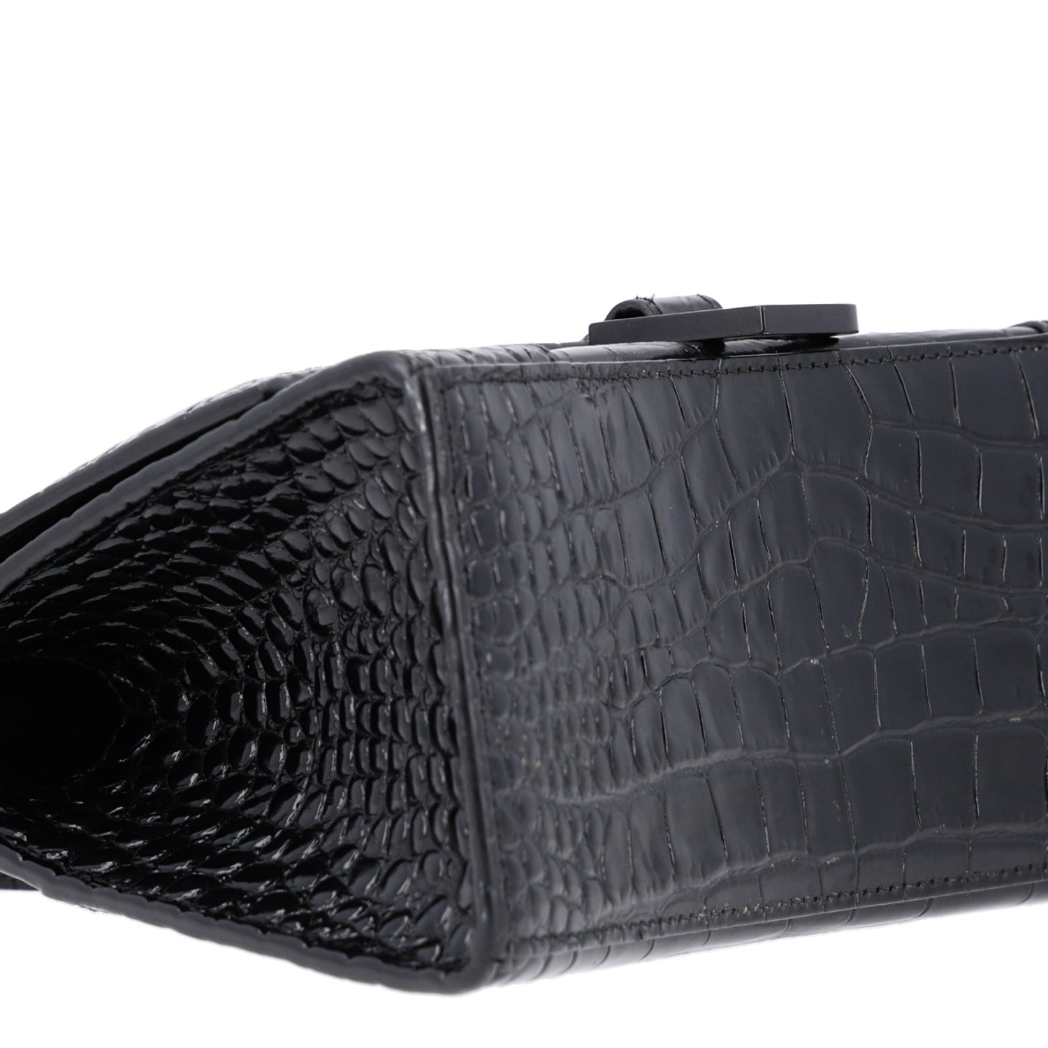 Balenciaga Shiny Calfskin Monochrome Crocodile Embossed Small Hourglass Top Handle Bag Black 9 of 10