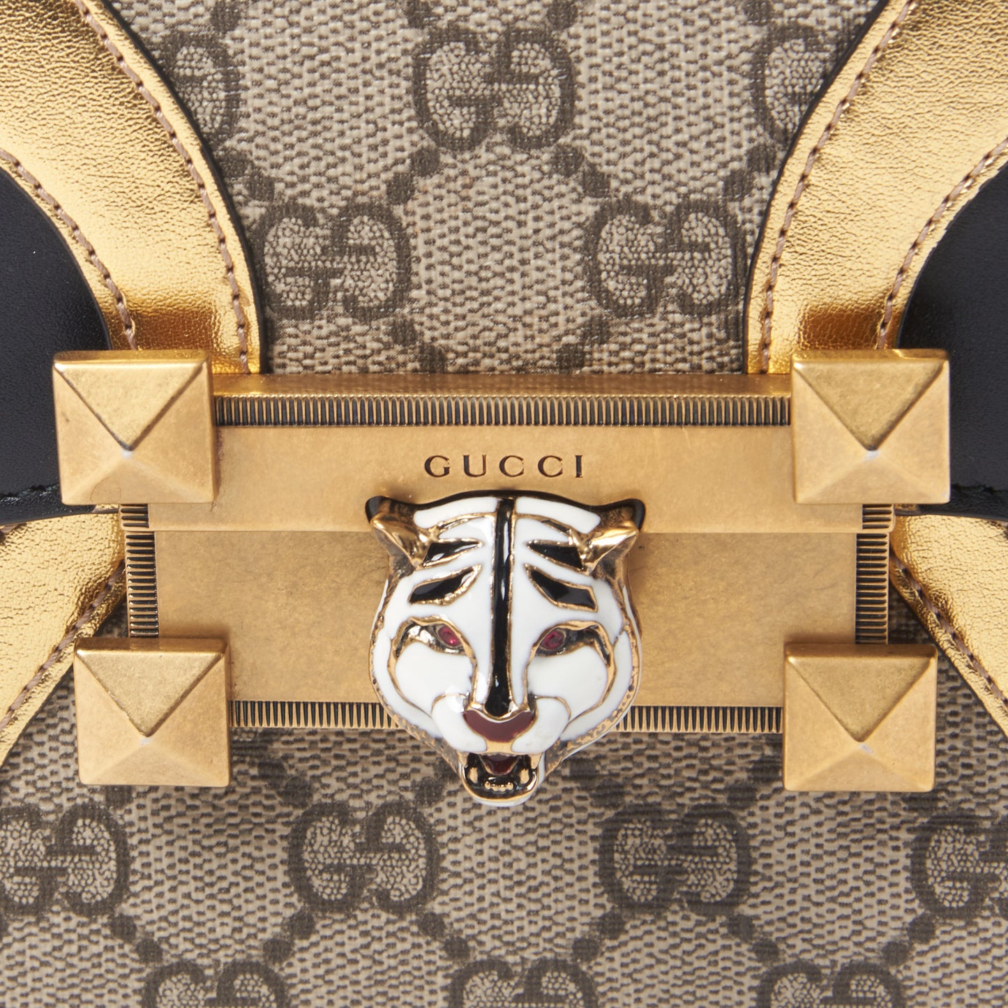 GG Supreme Monogram Small Osiride Shoulder Bag Black Gold