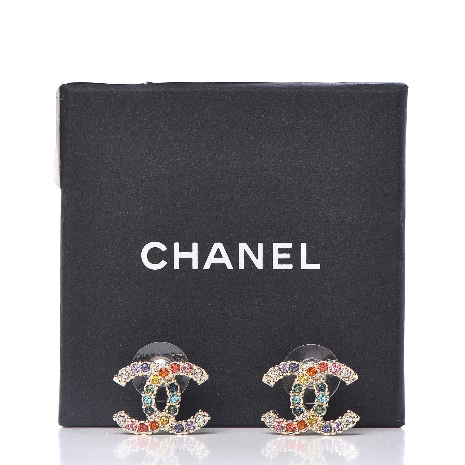 Chanel Crystal Over The Rainbow CC Earrings Gold Multicolor 5 of 5