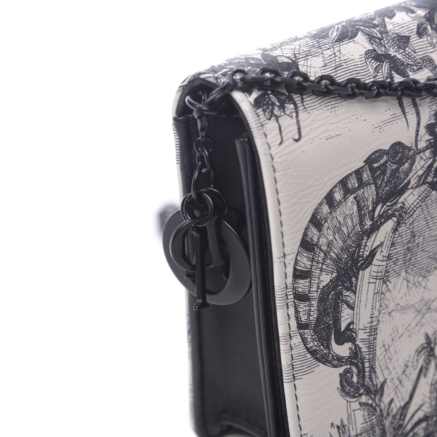Calfskin Toile de Jouy Carnivora Wallet On Chain Pouch White