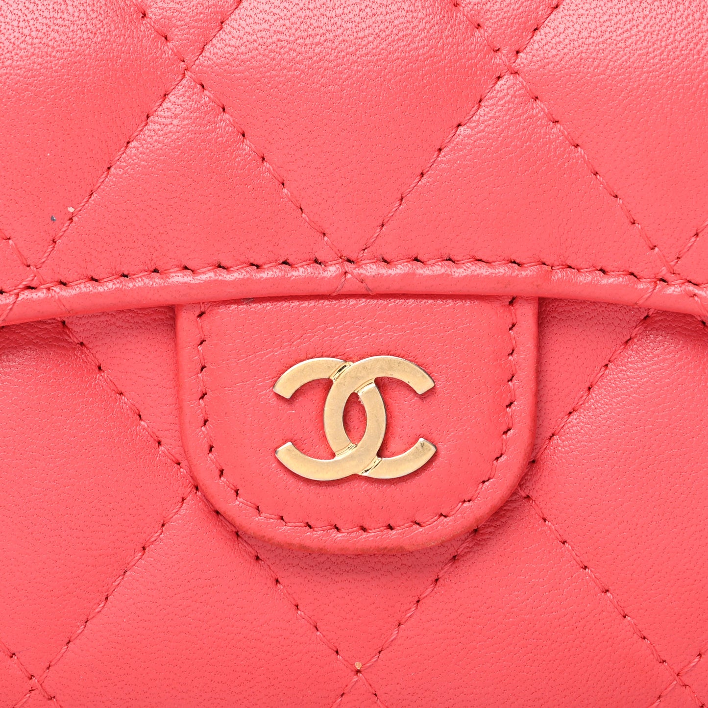 Lambskin Quilted Flap Card Holder Wallet Coral