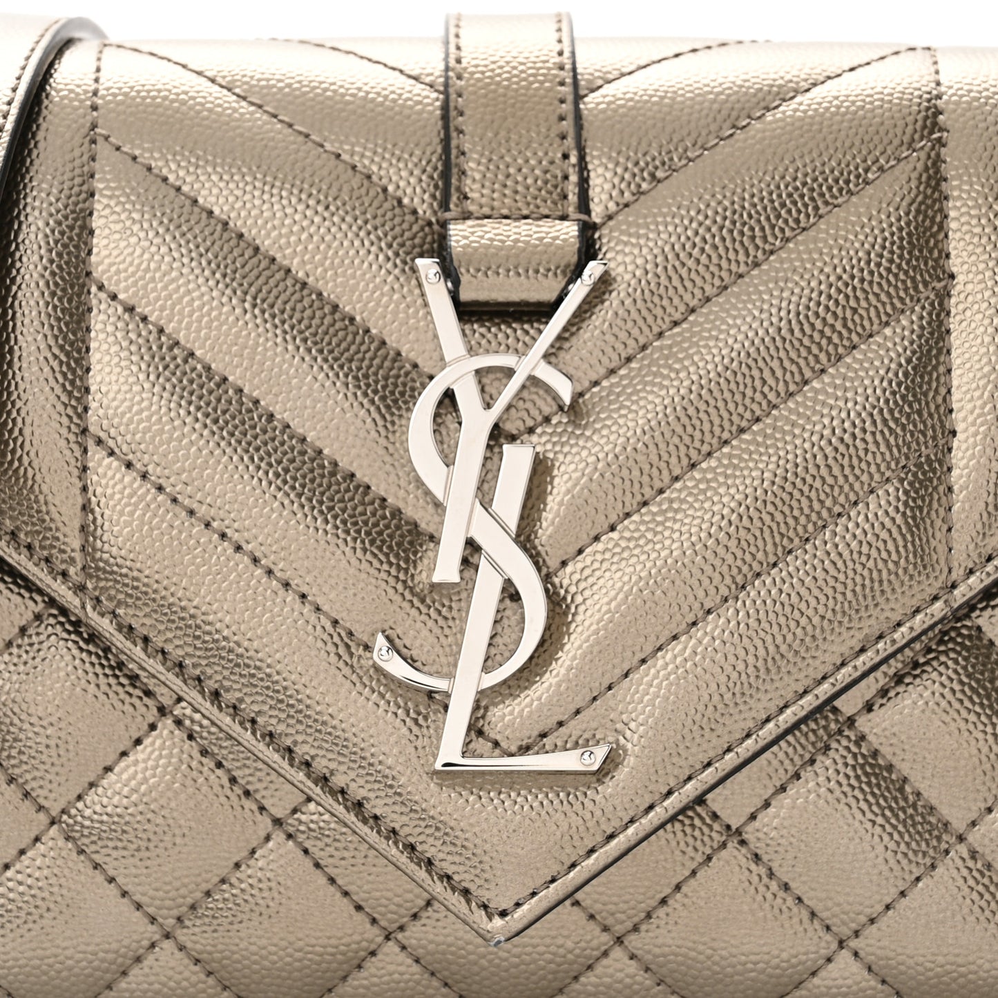 Metallic Grain De Poudre Textured Mixed Matelasse Triquilt Small Monogram Satchel Piombo