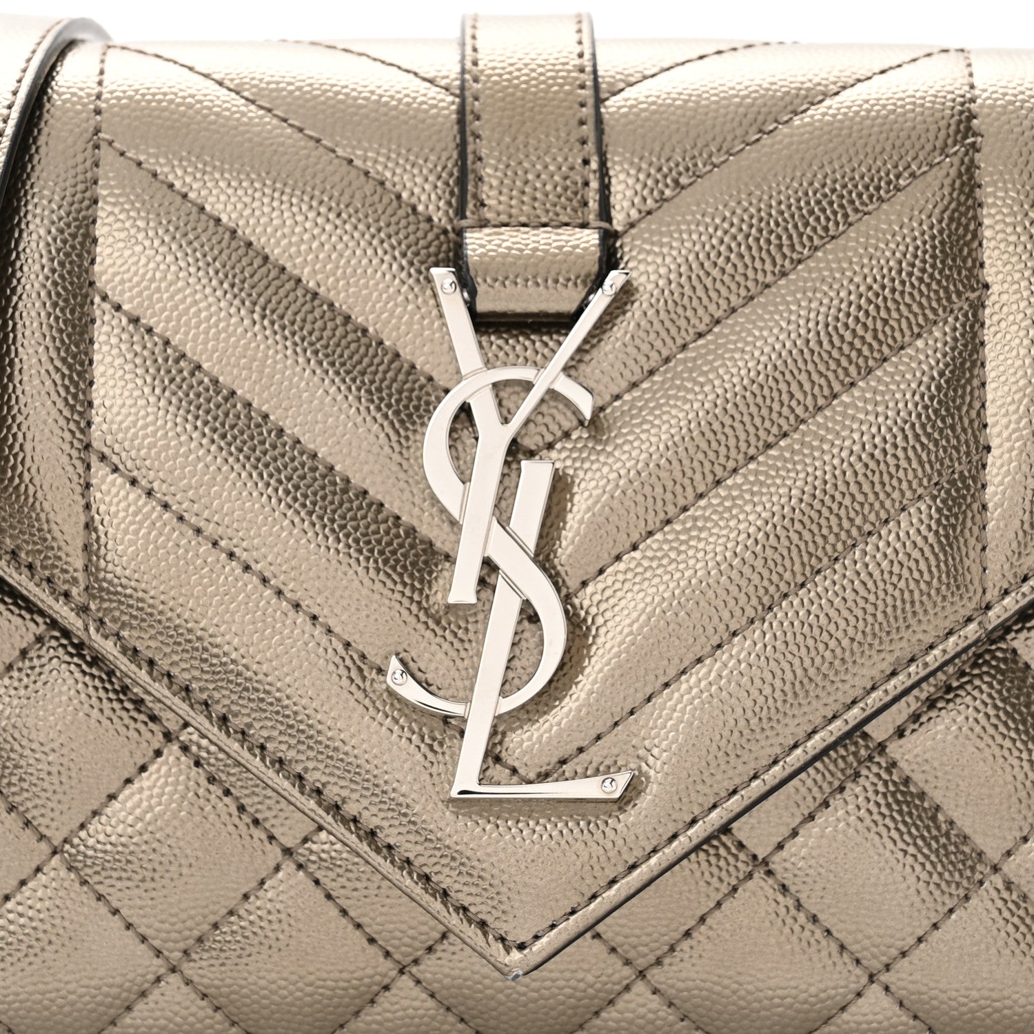 Saint Laurent Metallic Grain De Poudre Textured Mixed Matelasse Triquilt Small Monogram Satchel Piombo 7 of 9