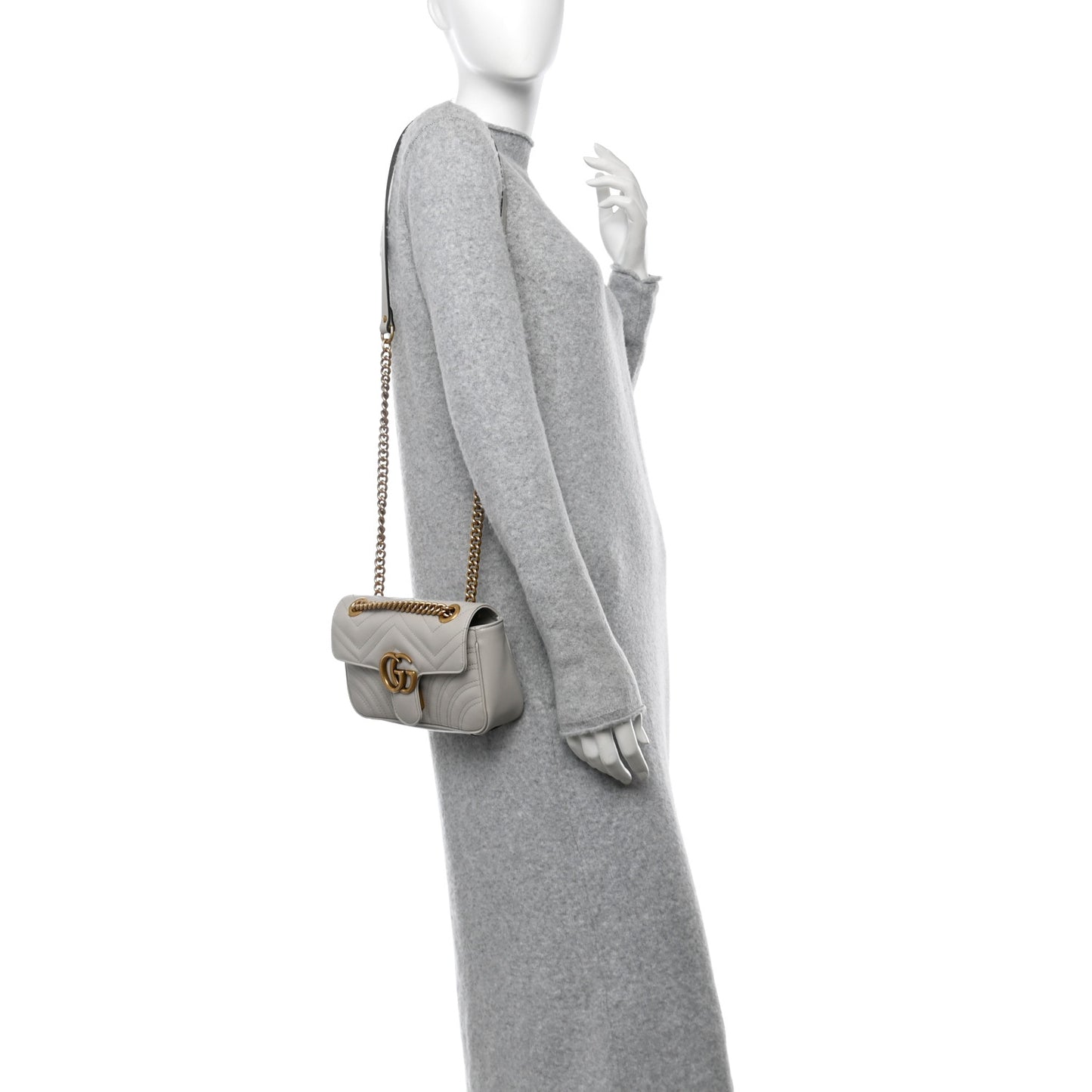 Calfskin Matelasse Mini GG Marmont Shoulder Bag Light Grey