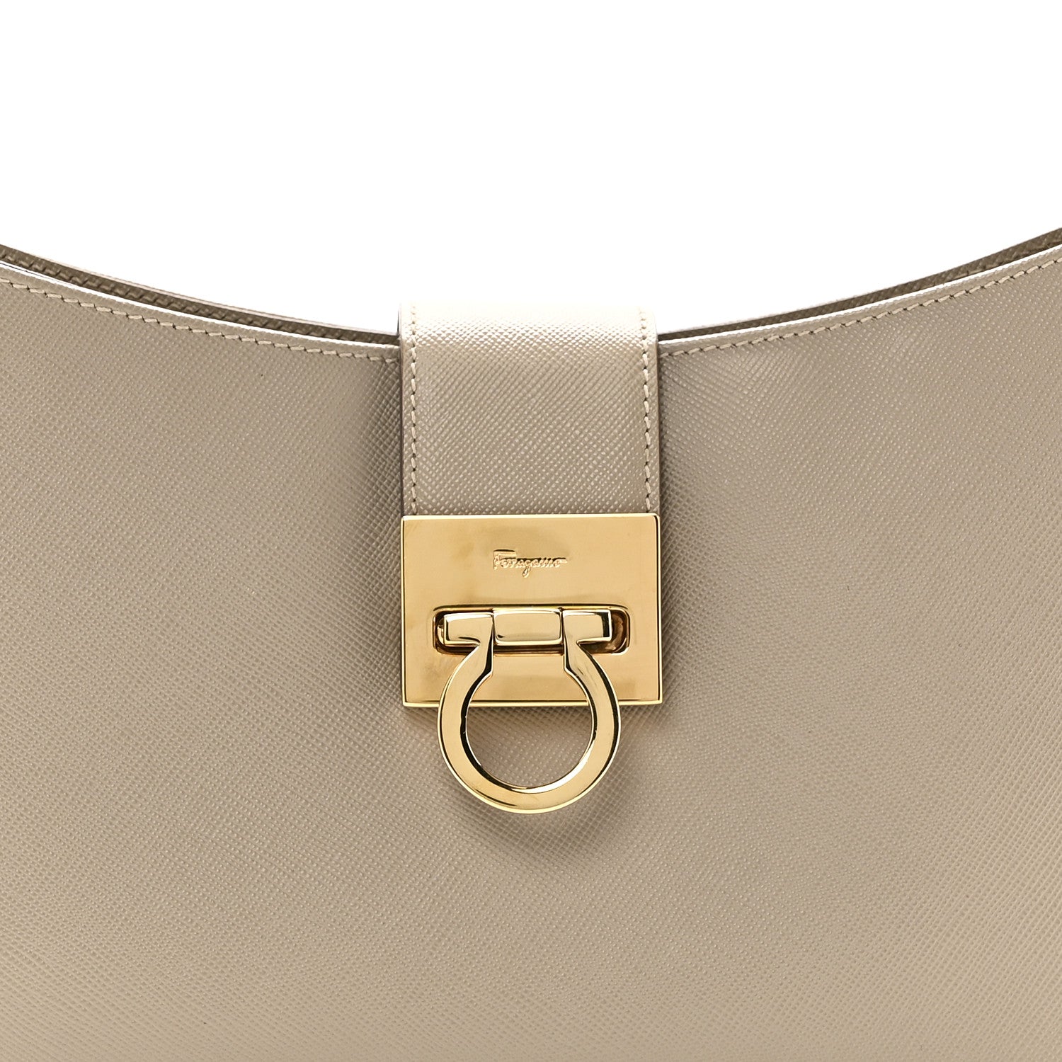 Salvatore Ferragamo Hammered Calfskin Trifolio Shoulder Bag Beige 7 of 10