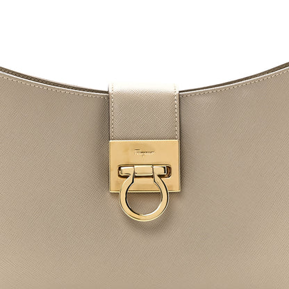 Salvatore Ferragamo Hammered Calfskin Trifolio Shoulder Bag Beige 7 of 10