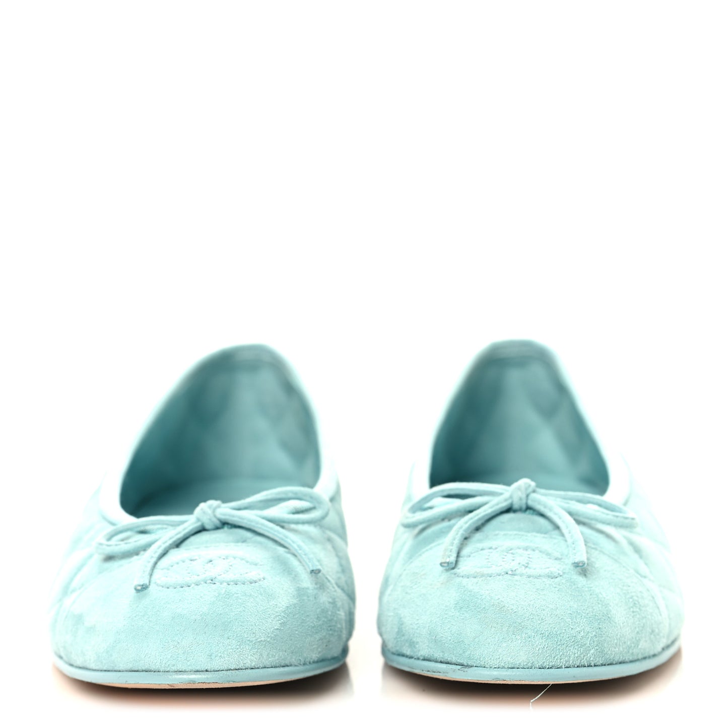 Suede Calfskin Quilted Cap Toe CC Ballerina Flats 38.5 Light Blue