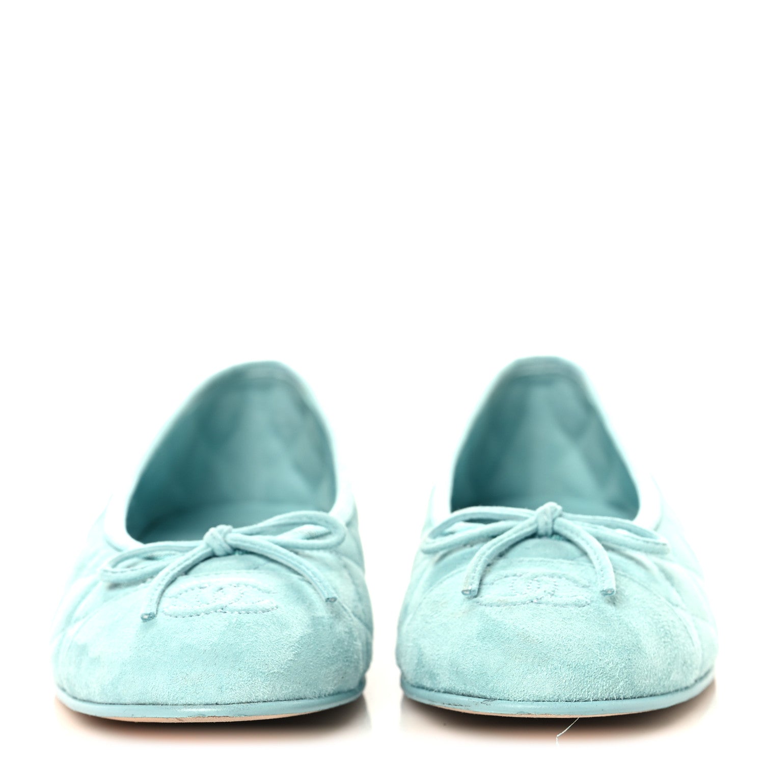 Chanel Suede Calfskin Quilted Cap Toe CC Ballerina Flats 38.5 Light Blue 3 of 12