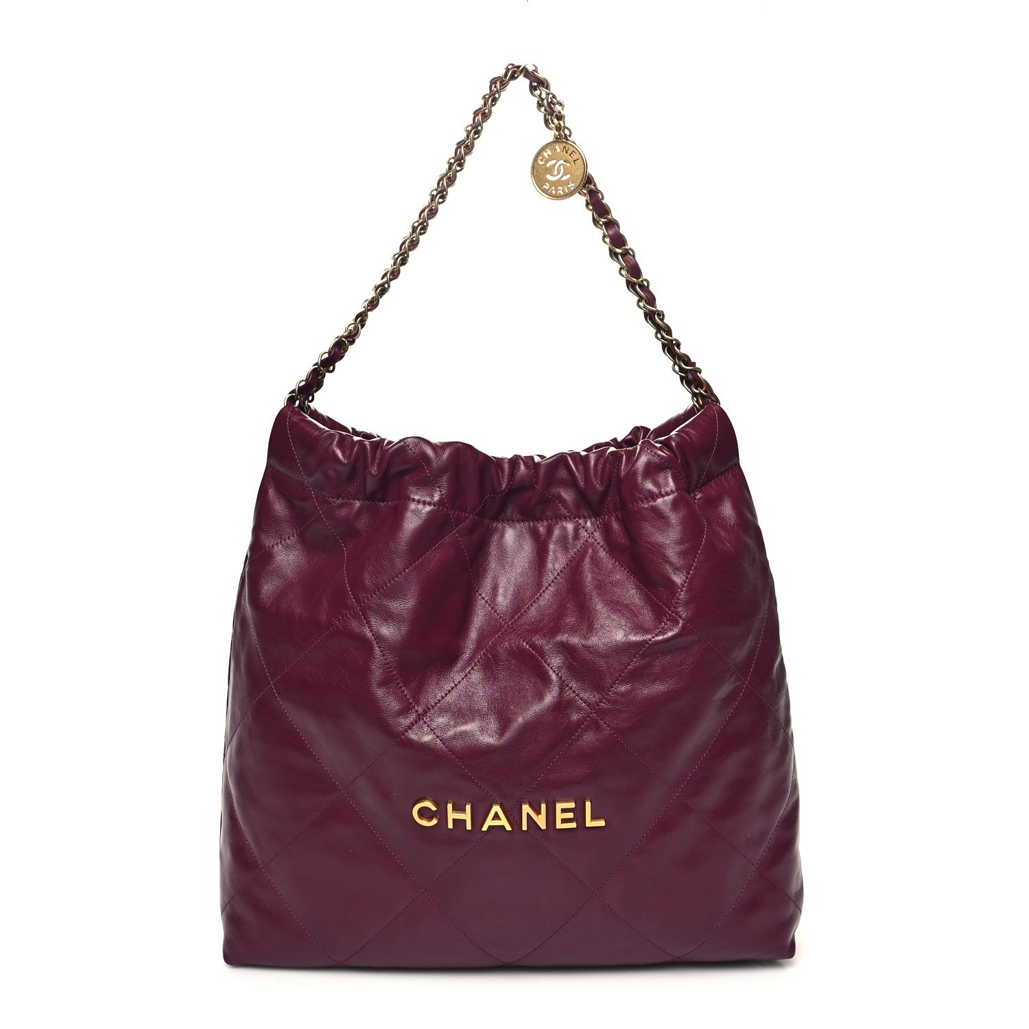 Chanel Shiny Calfskin Quilted Chanel 22 Drawstring Bag Dark Purple 1 of 11