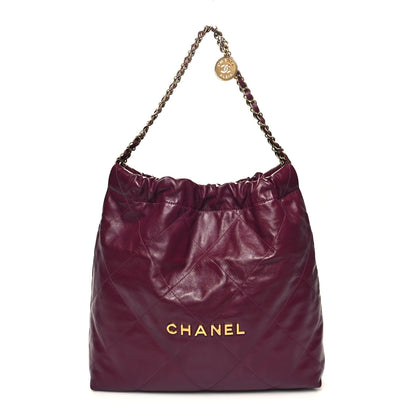 Chanel Shiny Calfskin Quilted Chanel 22 Drawstring Bag Dark Purple 1 of 11