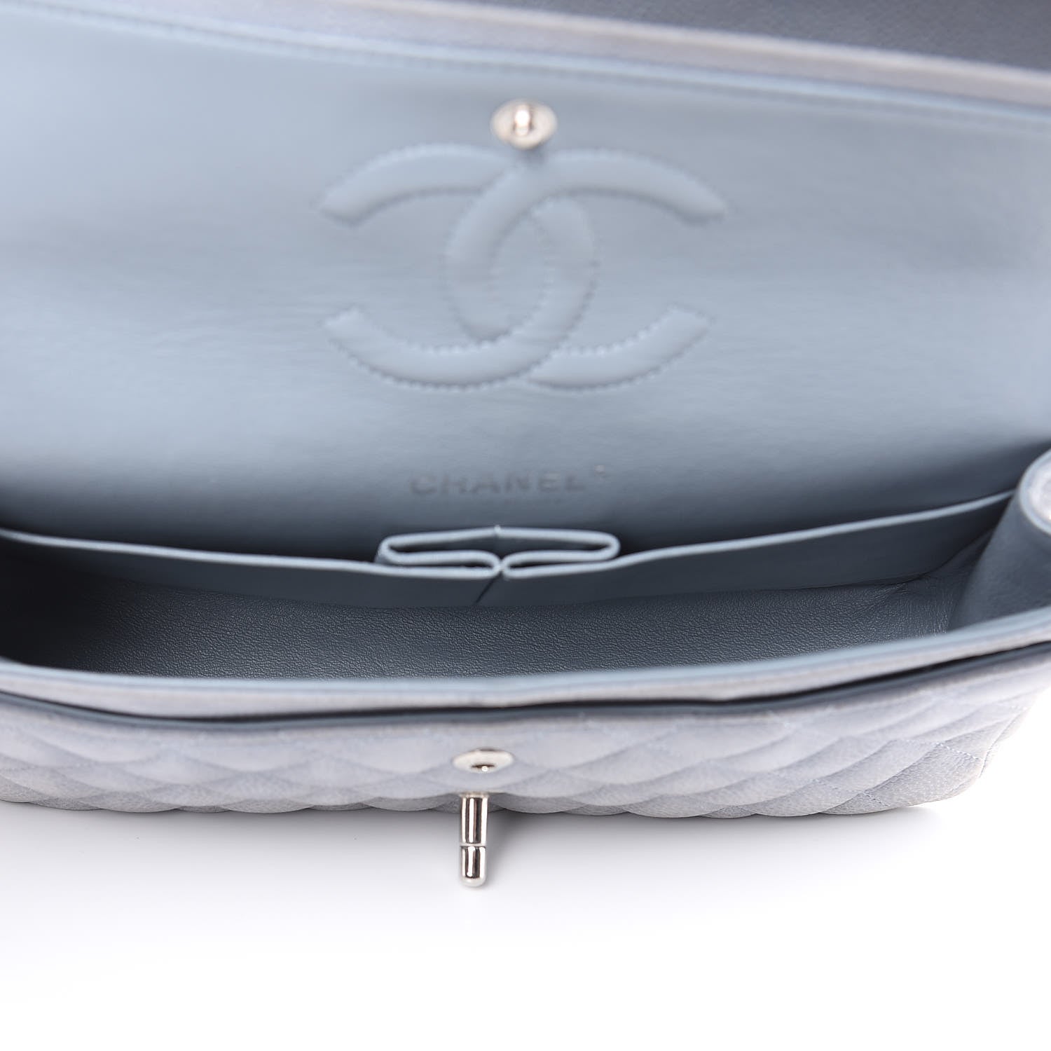 Chanel Iridescent Caviar Quilted Medium Double Flap Light Grey 5 of 16