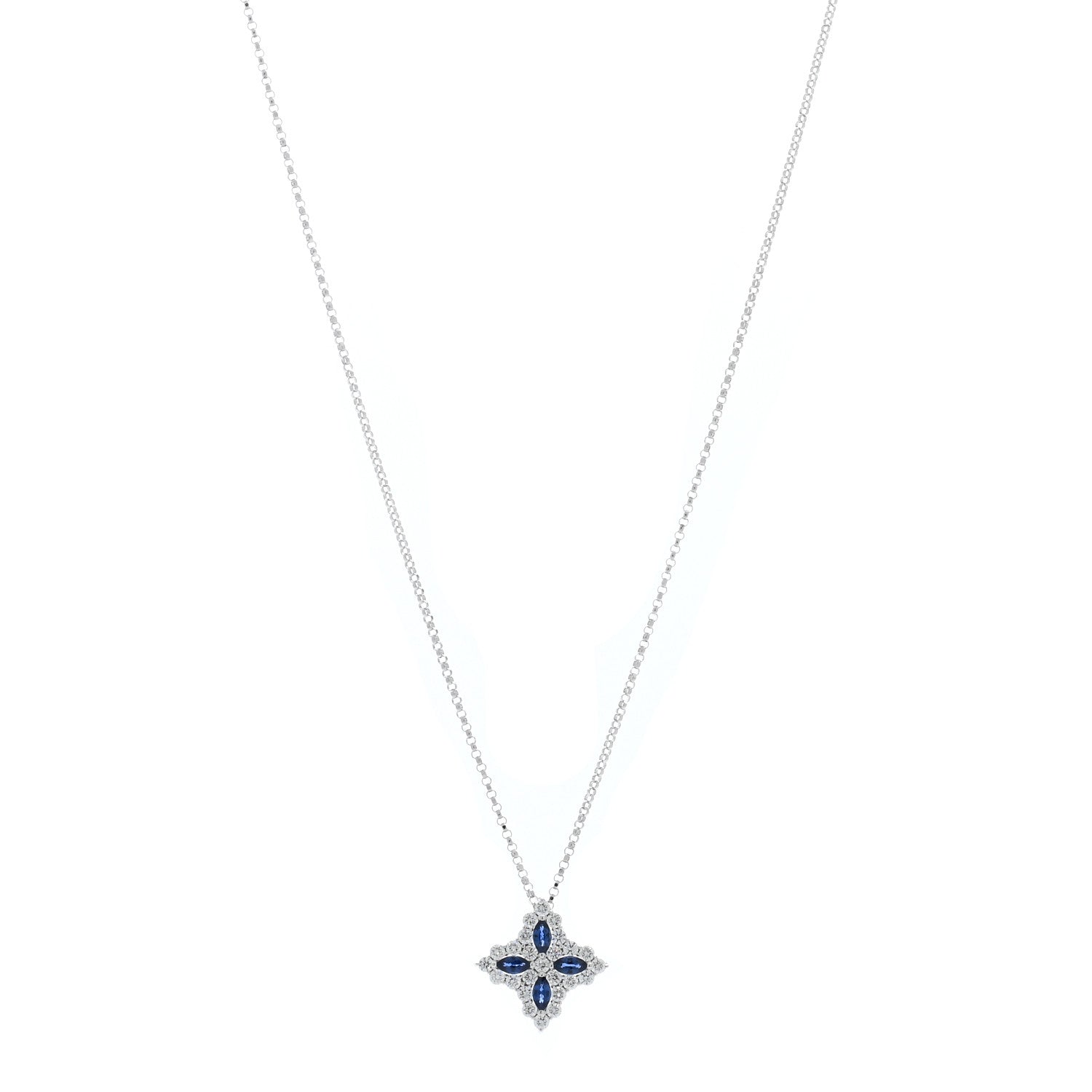 Roberto Coin 18K White Gold Diamond Blue Sapphire Princess Flower Pendant Necklace 1 of 3