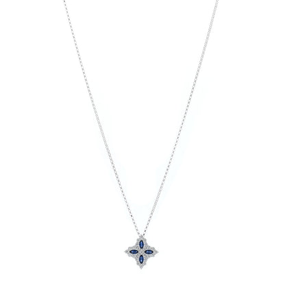 Roberto Coin 18K White Gold Diamond Blue Sapphire Princess Flower Pendant Necklace 1 of 3