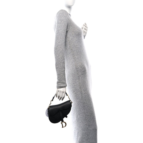 Grained Calfskin Mini Saddle Bag With Strap Black